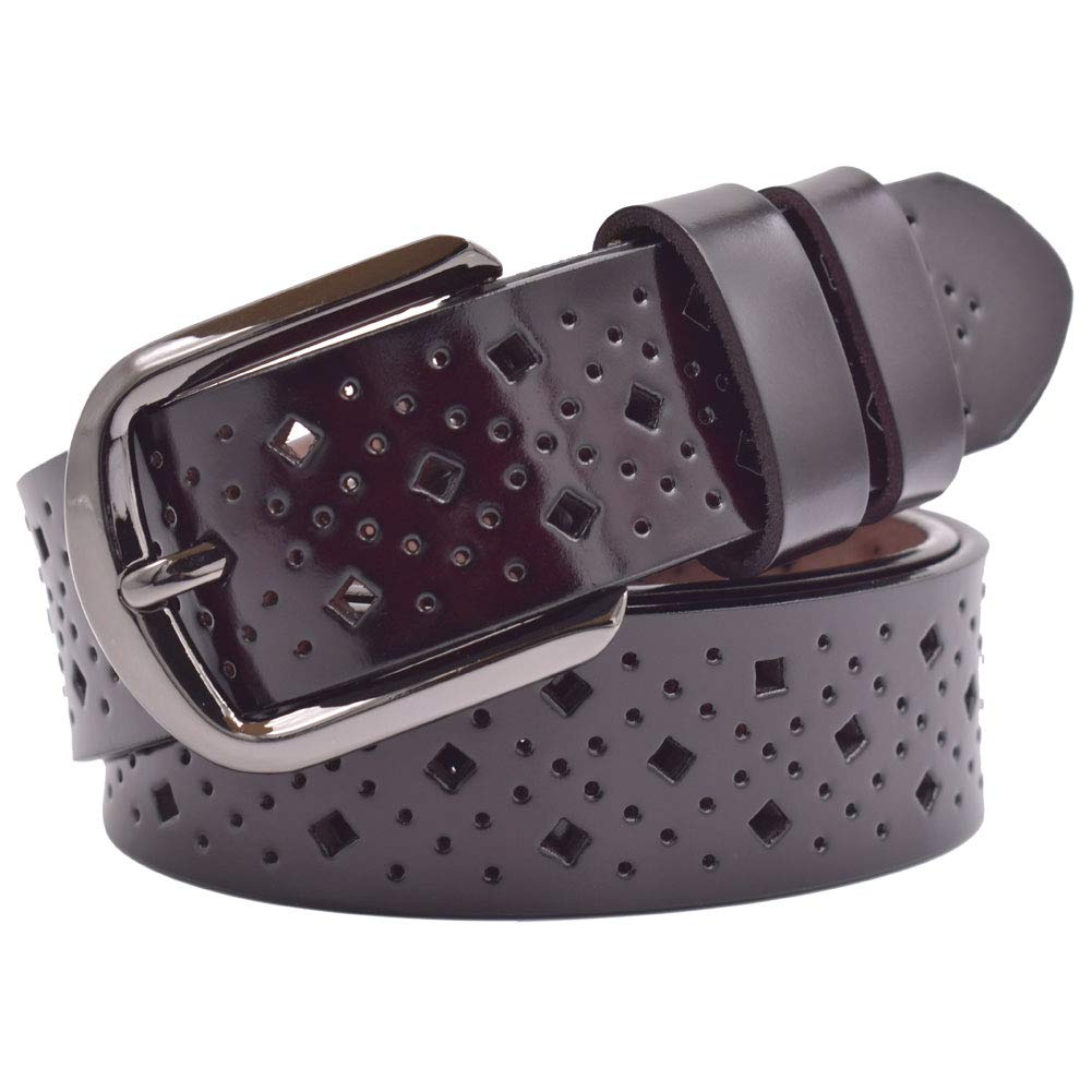 Hollow Leather Belts for Women, Soft Leather Womens Belts with Pin Buckle