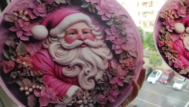 Amazon.com: MATIHAY Pink Santa Acrylic Window Hanging Christmas