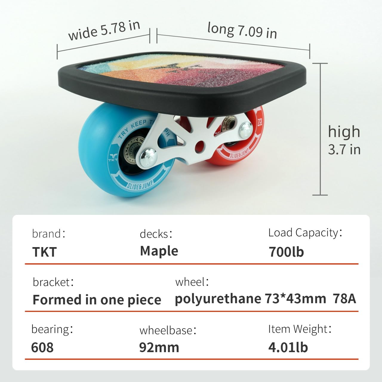 TKT FreeSkates - High Resilience Free Drift Board - Maple Deck Drift Shoes with Edge Protector - High End Bearing Portable Outdoor Free Drift Plate (Colored)