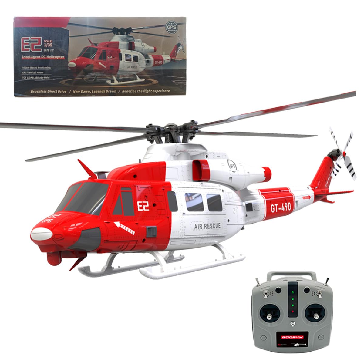 Goosky E2 UH-1Y RC Hubschrauber, 1/35 2.4G 6CH Dual Brushless Direktantrieb RC Hubschrauber mit GPS, Automatischer Stabilisierung und EIN-Knopf-Rückkehrfunktion (RTF/1 Batterie)
