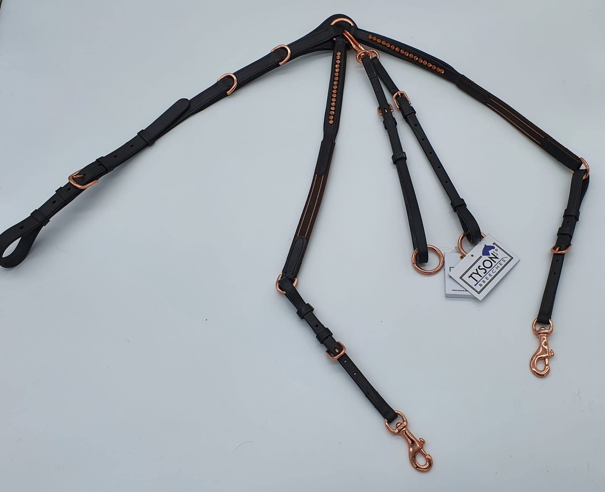 Vorderzeug Deister Braun Roségold Rosa Dunkelbraun Leder weich Strass Glitzer Hilfszügel Tysons (Vollblut)