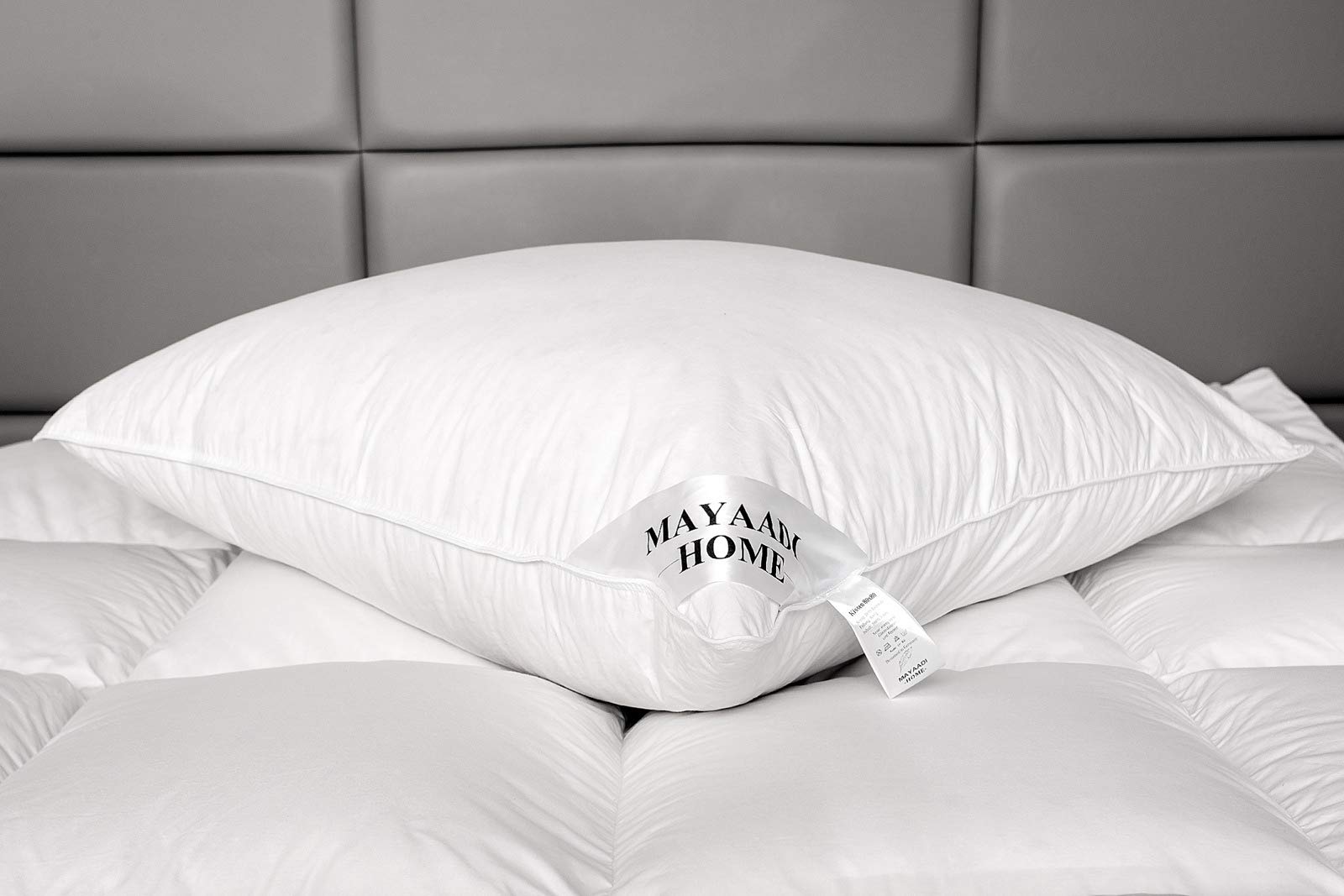 Mayaadi-Home 2er Set Kopfkissen 80x80 cm | 2000g Füllung, 70% Daunen 30% Federn | 100% Natur Bezug aus Baumwolle | Optimales Kissen zum Schlafen | HS6 Daunenkissen