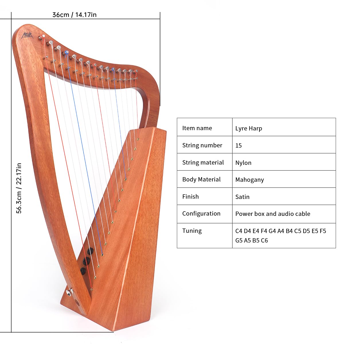 Amazon.com: Harp, AKLOT 15 Strings Mahogany Lyer Harp 22 inch