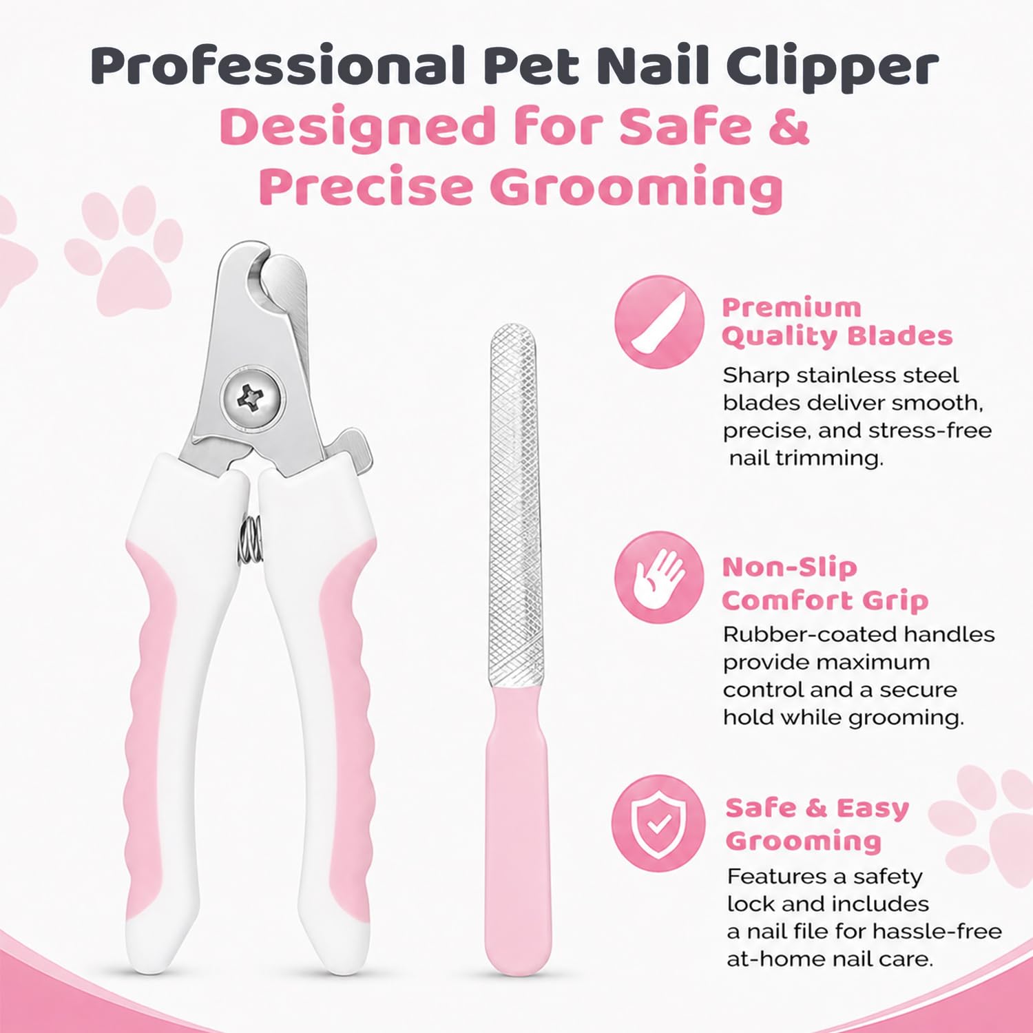 Petoska Animal Nail Cutter Clipper | Pet Grooming & Cleaning | Pink Nail Cutter with Filer for Puppies, Dogs, Cats, Kittens | Stainless Steel Blades | for Small Animals 2