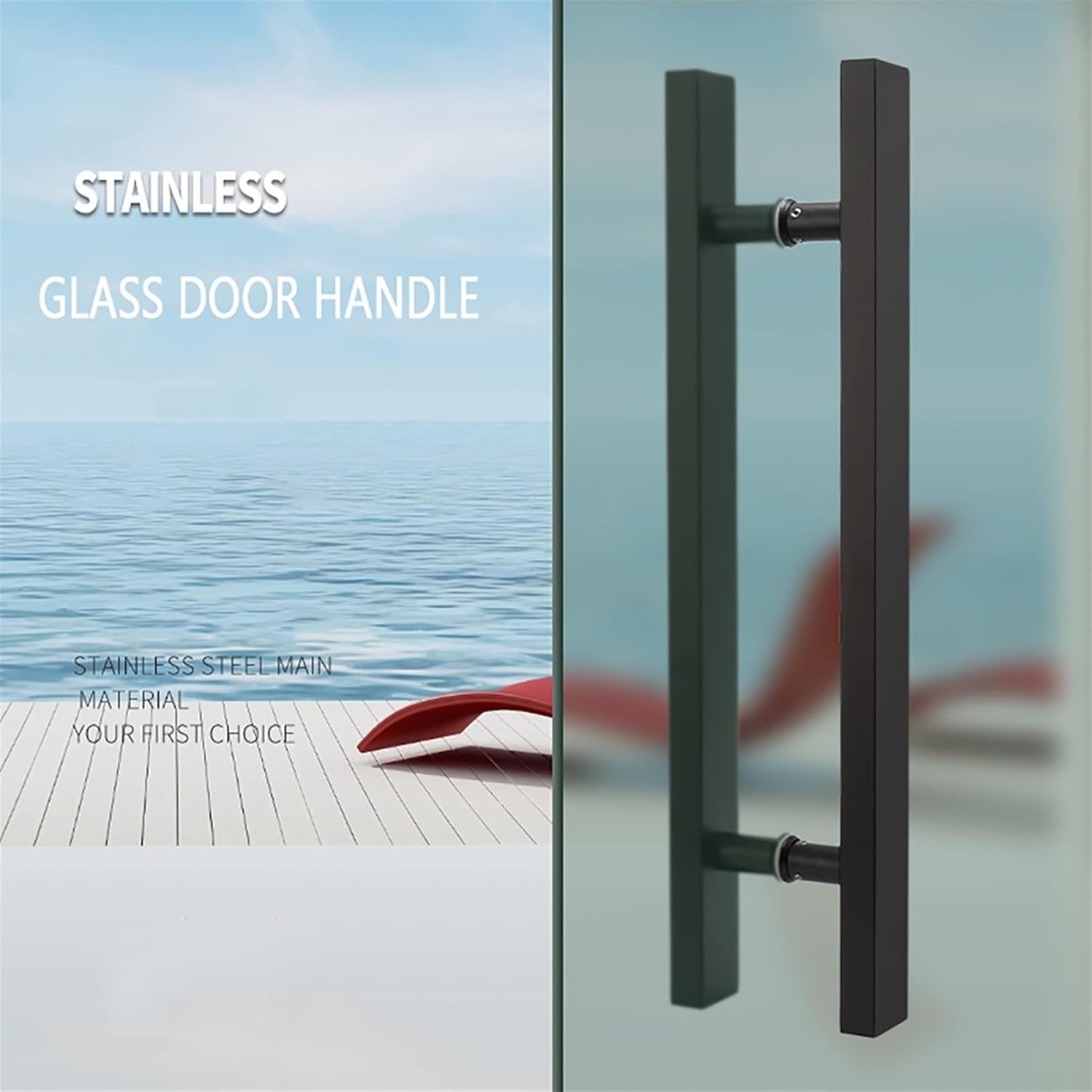Gate Hardware Door Handle Solid Standoffs Commercial Stainless Steel Office Push-Pull Door Glass Door Wooden Door Sliding Door Handle Black Square Tube Handle (Size : 800×600mm)