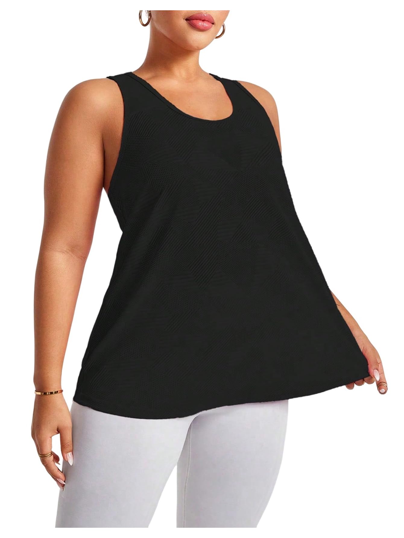 OYOANGLE Womens Plus Size Sports Tank Top Sleeveless Camo Workout Camisole Exercise Running Activewear Tops