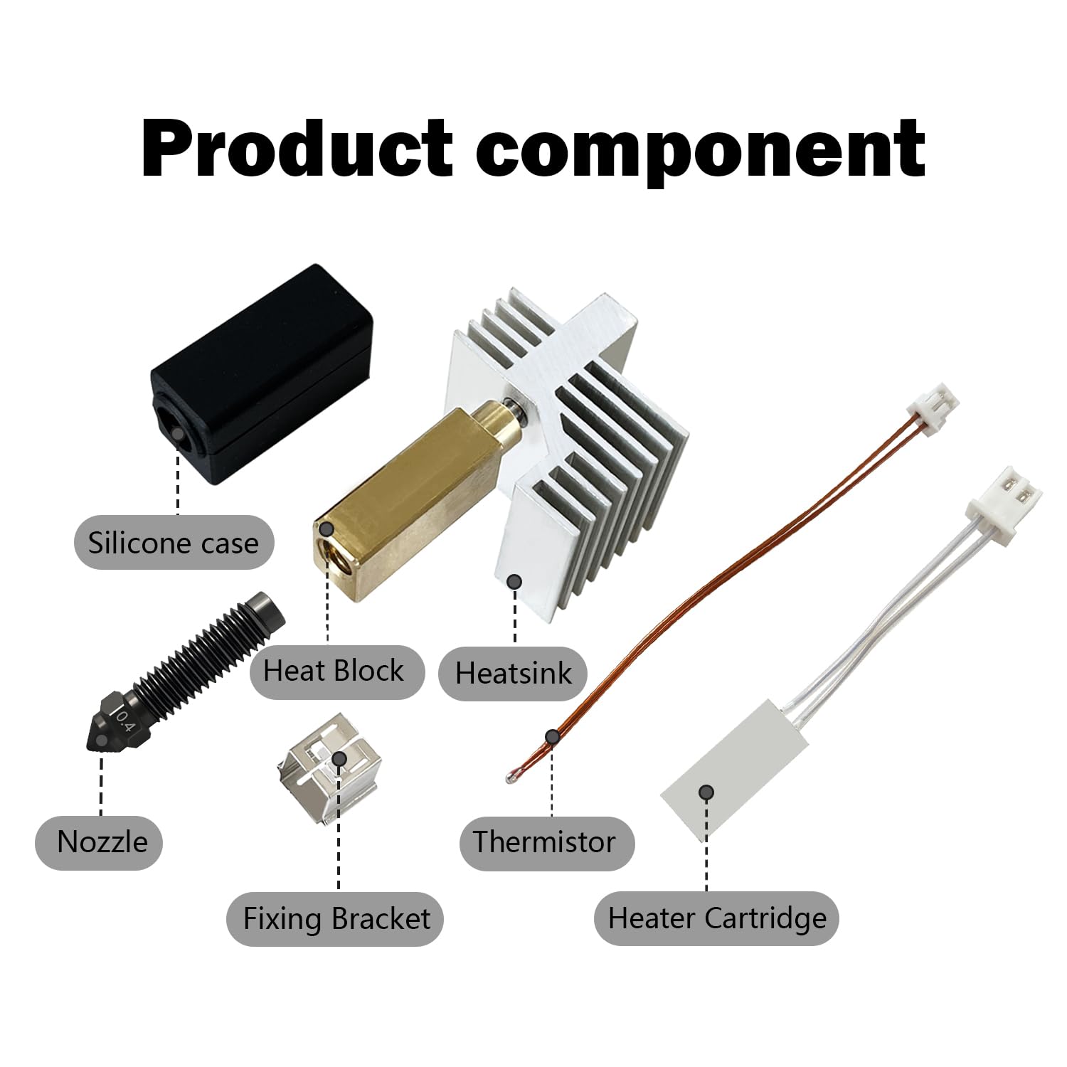 HzdaDeve 2PK 0,4 mm de acero endurecido cerámica Hotend para Centauri Carbon 2/CC2 Cabezal de impresión Extruder Kit Hot End Cartucho calefactor Cubierta de silicona Bloque calefactor con boquillas