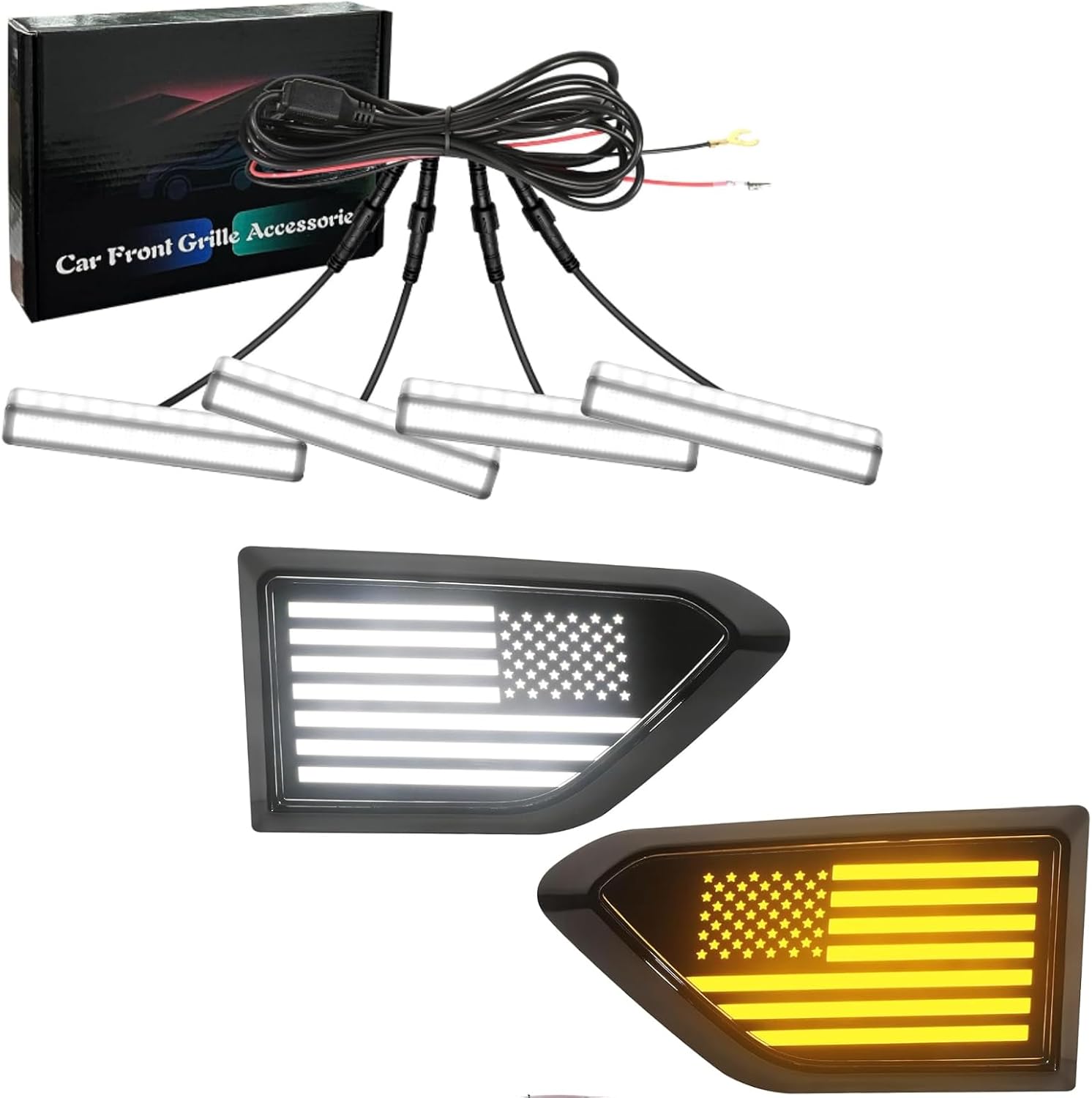 White Led Grill Lights and Smoked Fender Vent Light For Ford Ranger Accessories Bundle-Switchback DRL with Amber Turn Signal & Custom Grille lights