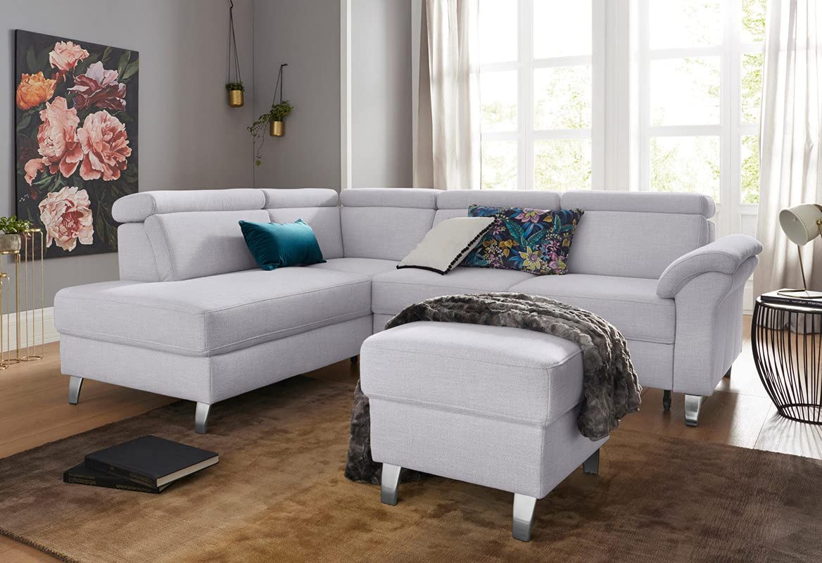 FUNTERIOR Exotic lshape Corner 5 Seater Linen Fabric Cream Sofa Set (RHS)