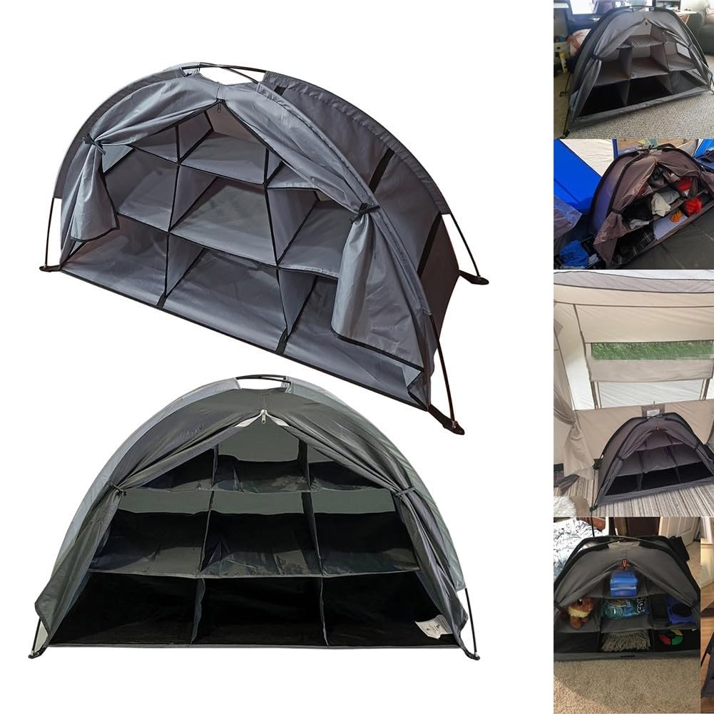 Organizer pieghevole per scarpe da campeggio a 9 ripiani, in tessuto Oxford, per vestiti da tenda e attrezzatura per camper, comò da campeggio leggero con cinghie a terra per viaggi all'aperto ed