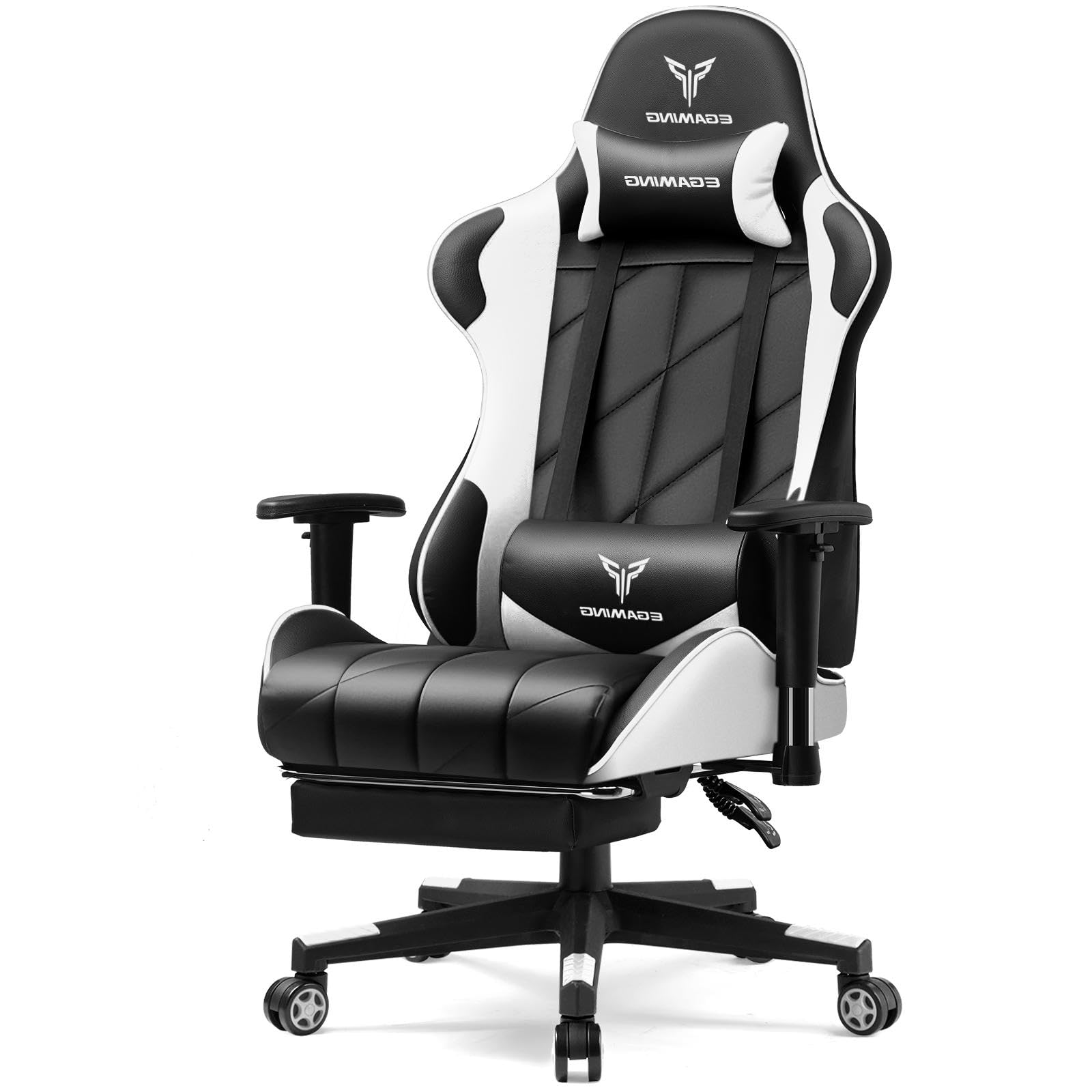 GTRACING Gaming Chair Racing Computer Multi-Function Executive Chair with Headrest Lumbar Support Pillows Recliner Swivel Rocker Tilt E-Sports Black &White