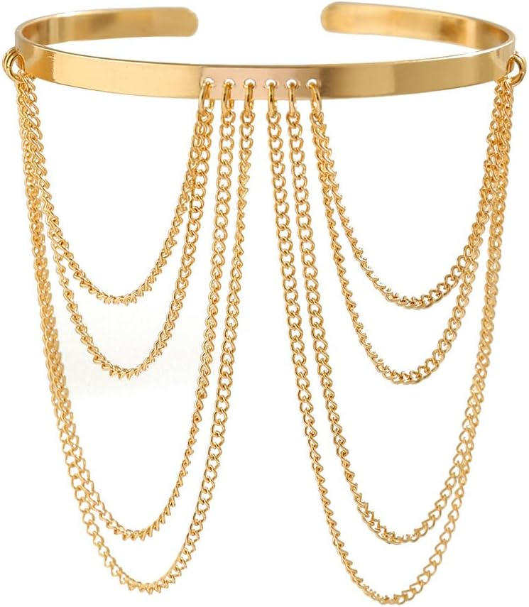 Xerling Chains Tassel Arm Bracelets Open Cuff Armband Armlet Boho Upper Arm Band Jewelry for Women - Image 5