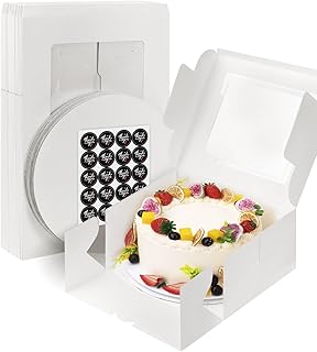 20pcs Cake Boxes 10x10x5 with Clear Window (20 Boxes&20 Boards&20 Stickers), Large Baking Boxes Cajas Pasteles for Cakes, Cookies, Pastry, Cupcakes, Birthday, Mother's Day, Valentine's Day