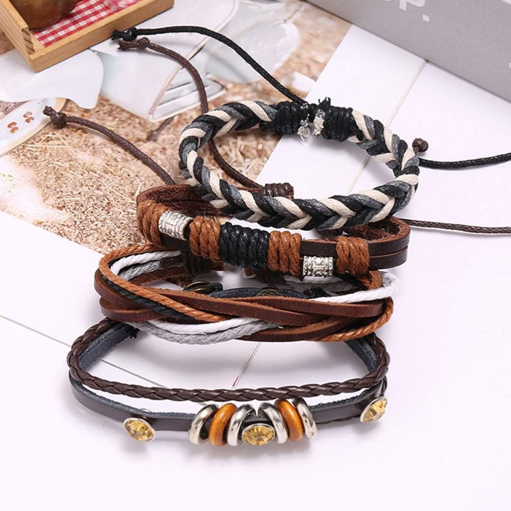 4Pcs Baroque Leather Wrap Bracelets Vintage Woven Wrist Cuff Chain Link Multilayer Hand Rope Wristband Jewelry for DIY Woman - Image 5