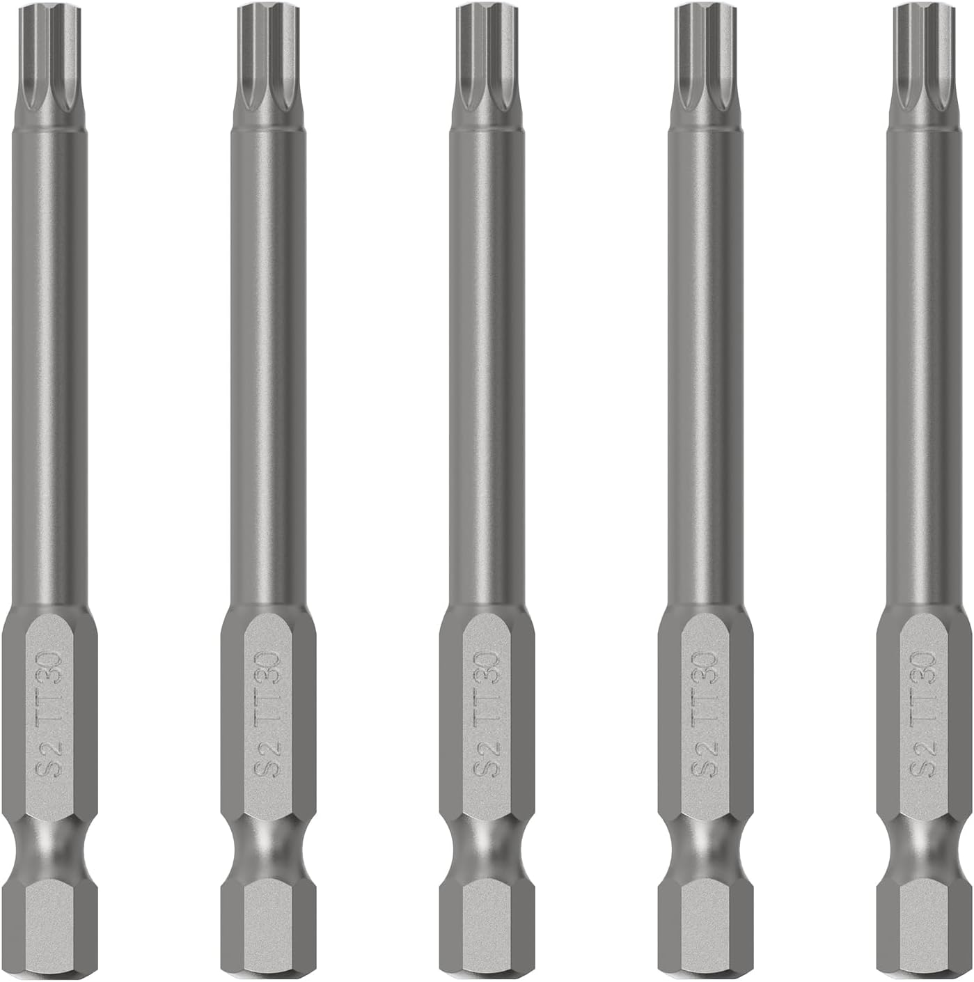 5PCS T40 Magnetic Tamper Proof Torx Screwdriver Bits, 1/4 Inch Hex Shank 3 Inch Length S2 Steel Security Drill Torx Head Drill Screw Driver Tools(75mm Long, Star 6 Point)