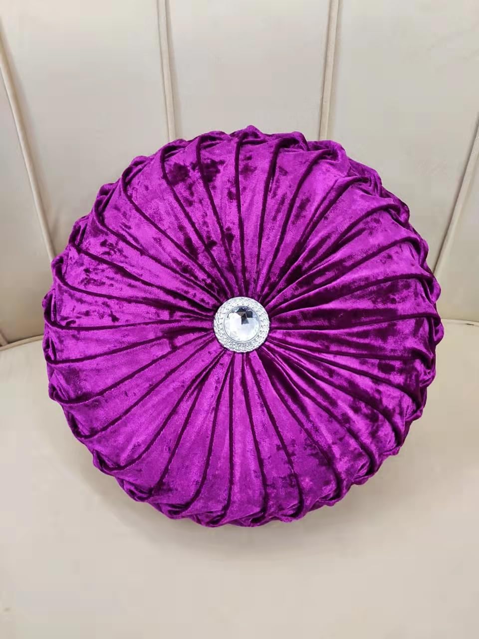 Householdfurnishing Velvet Round Cushion Cover Small & Large Stitched with Diamond (Purple, 45 x 45) โ image 1