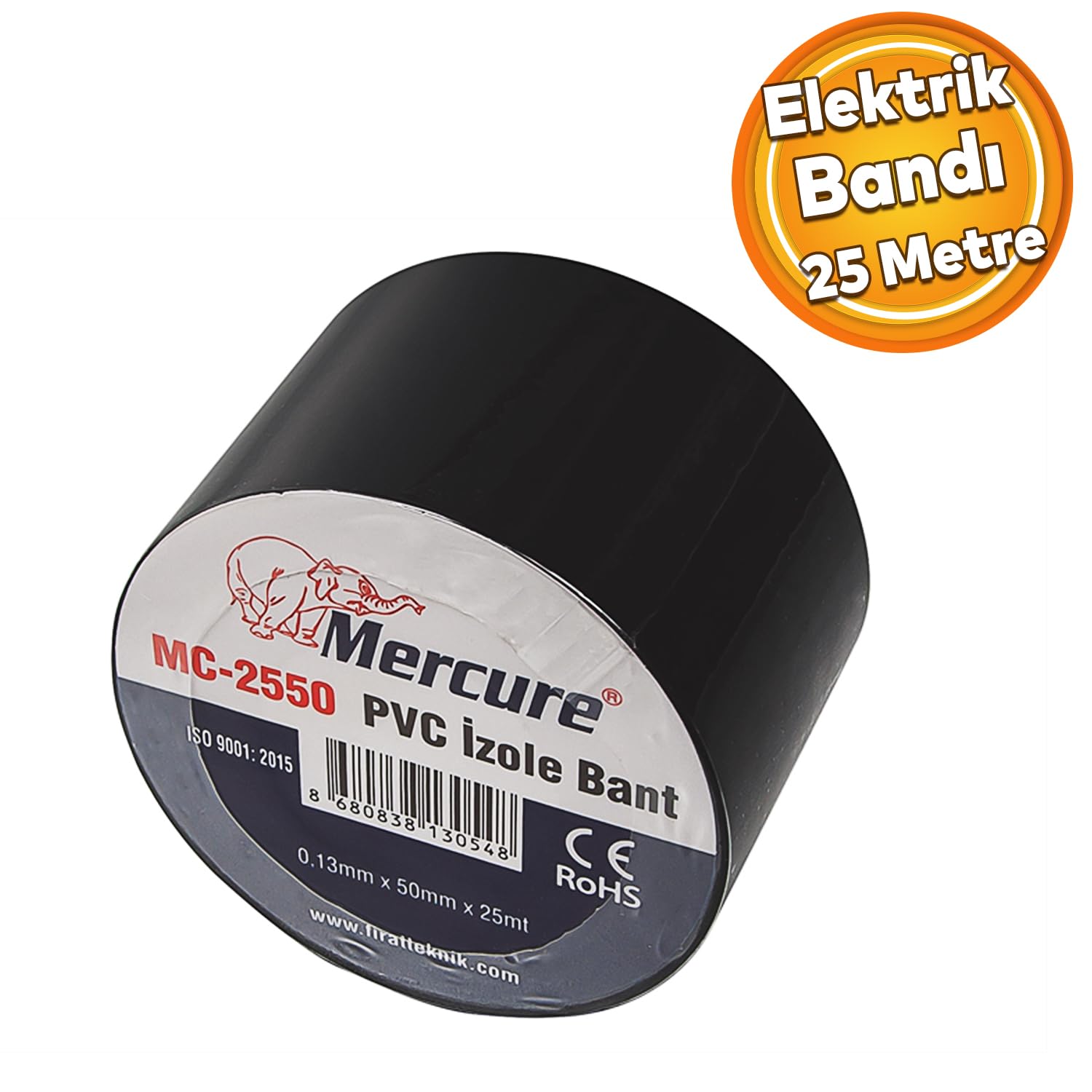 Badem10 Elektrikçi Bandı Siyah İzole Elektirik Kablo Bant Bandı Pvc 0.13 mm Kalınlık 50 mm Geniş 25 Metre