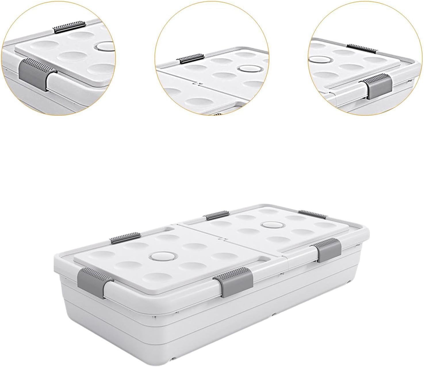 Under Bed Storage Container with Wheel Handle, Stackable Latching Storage Bins and Double Opening Lids for Toys Shoes Clothing