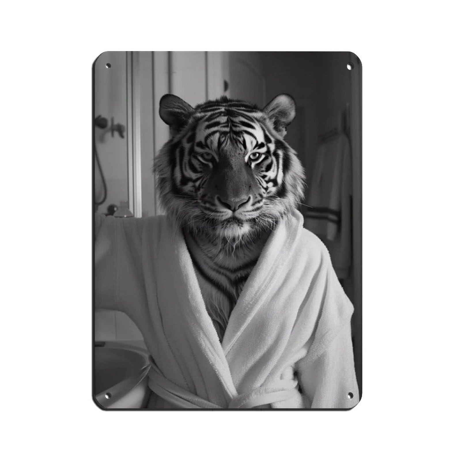 Tiger in A Bathrobe, Funny Bathroom Art Retro Poster Metal Tin Sign Chic Art Retro Iron Painting Bar People Cave Cafe Family Garage Poster Wall Decoration 12x16inch(30x40cm)