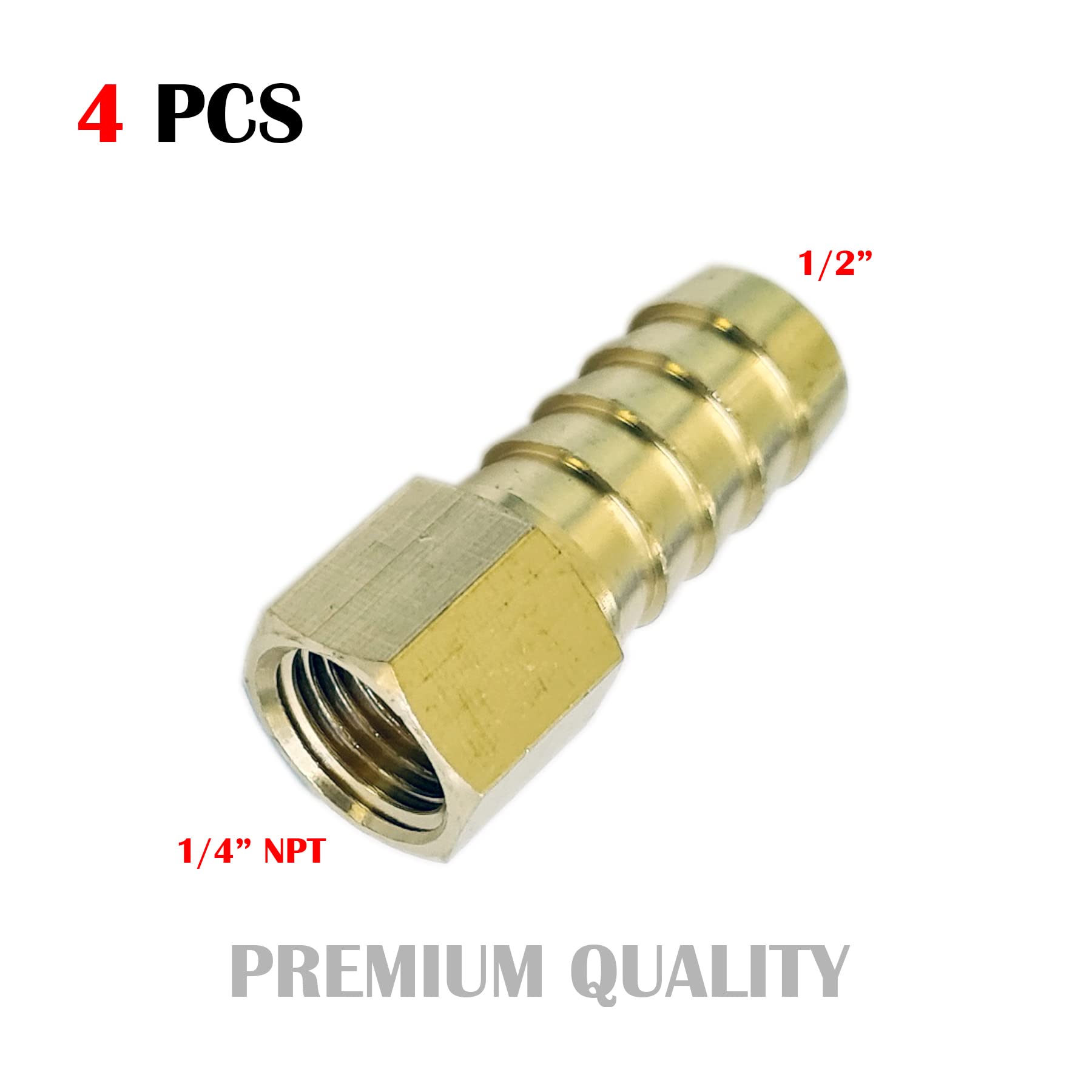 4PC 1/2 HOSE BARB X 1/4 FEMALE NPT Brass Pipe Fitting NPT Thread Gas Fuel Water Air