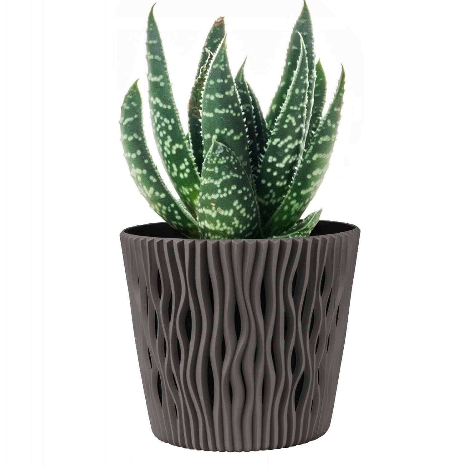 B2c Grey Indoor Plant Pots With Insert Plastic Flowerpot Small Large Planter Home Decor Wavy Grooves Texture Removable Insert (, 19Cm)