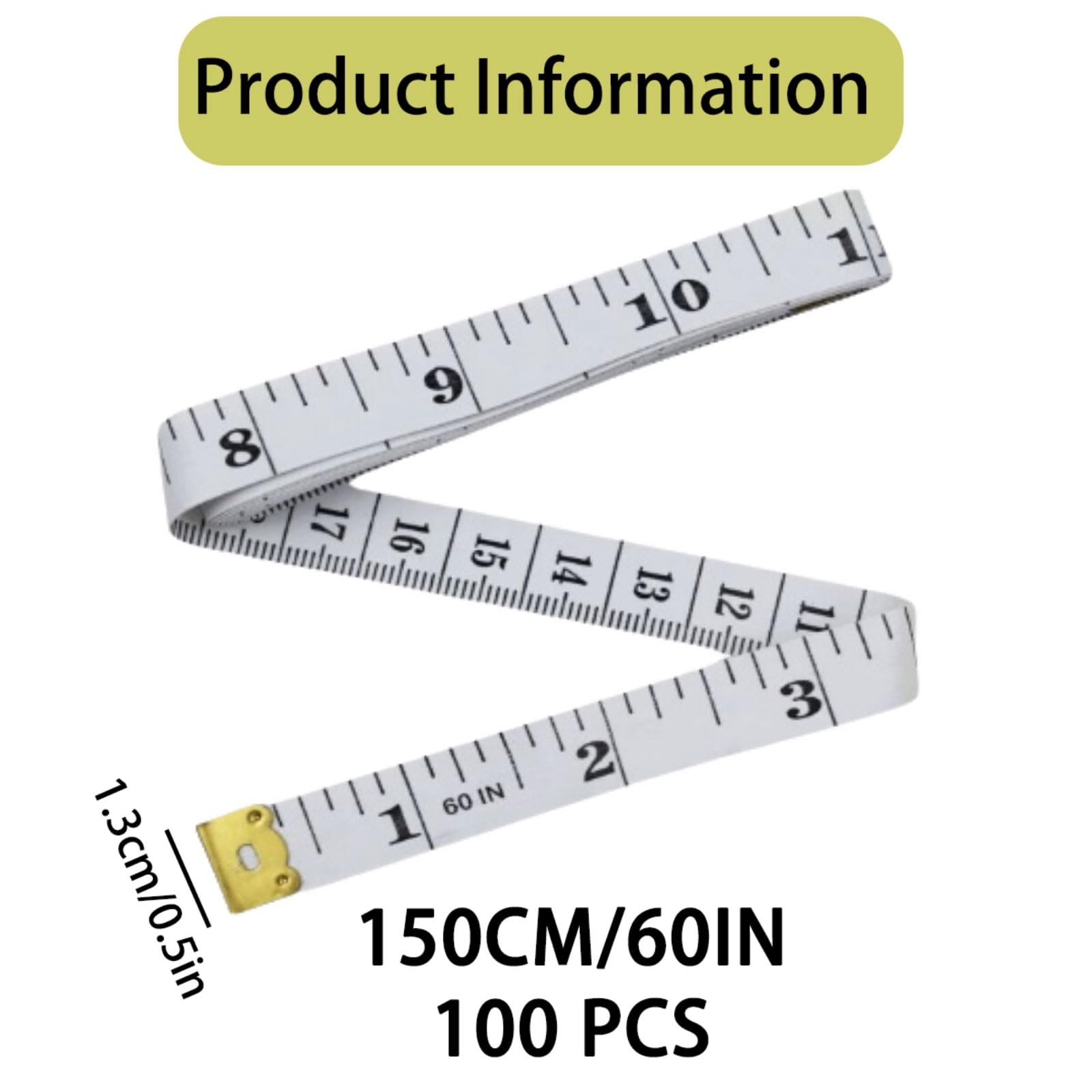 Cinta métrica de fibra de vidrio suave con marcas de doble cara | Punta de metal, básculas claras y legibles for medir el cuerpo, costura a medida, hecha a mano, 60 pulgadas/150cm(Groen)
