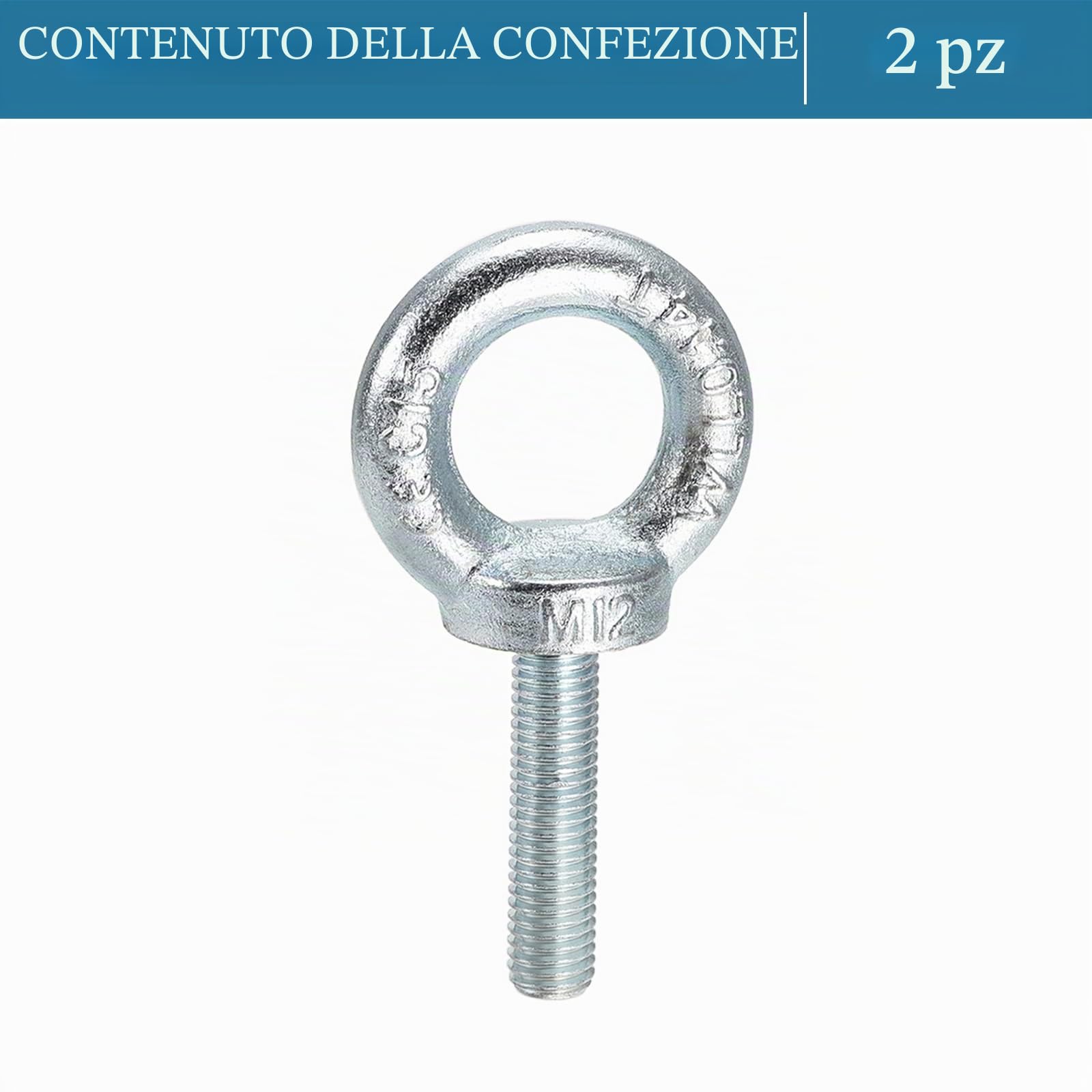 QUARKZMAN M12 x 50mm Sollevamento Occhio Bullone x 2pz Carbonio Acciaio Zinco Placcato Filettatura per Altalena Amaca e Macchine, [Argento Tono]