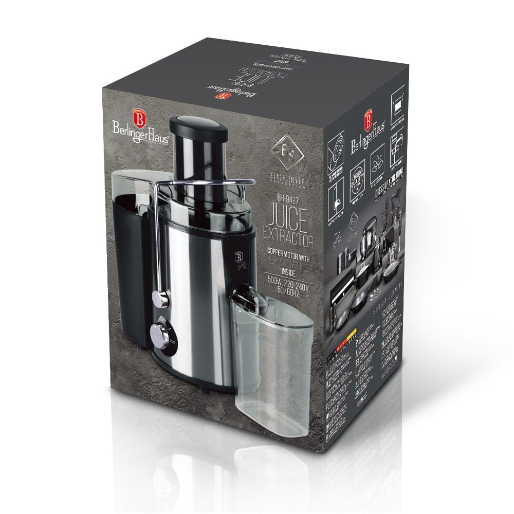 BERLINGER HAUS Extractor de jugo Black Silver Collection | Potente y fácil de usar