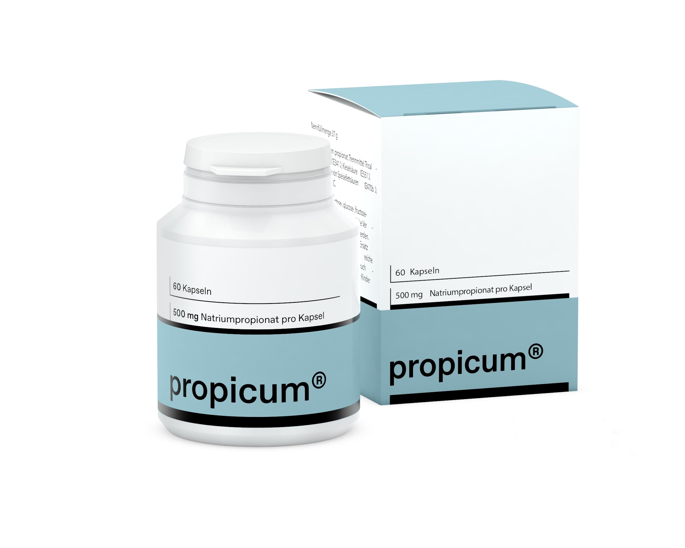 Kapseln | Nahrungsergänzungsmittel mit Propionsäure | 500 mg Natriumpropionat | Monatspackung mit 60 Stück