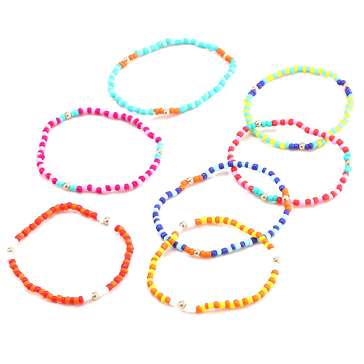 Aaishwarya7 Piece Beaded Bracelets Set | Handmade Layered Jewelry | Beach Accessory for Women and Girls | Stretchable Fashion Beads Wristband | Elasticated Boho Stacking Bracelet