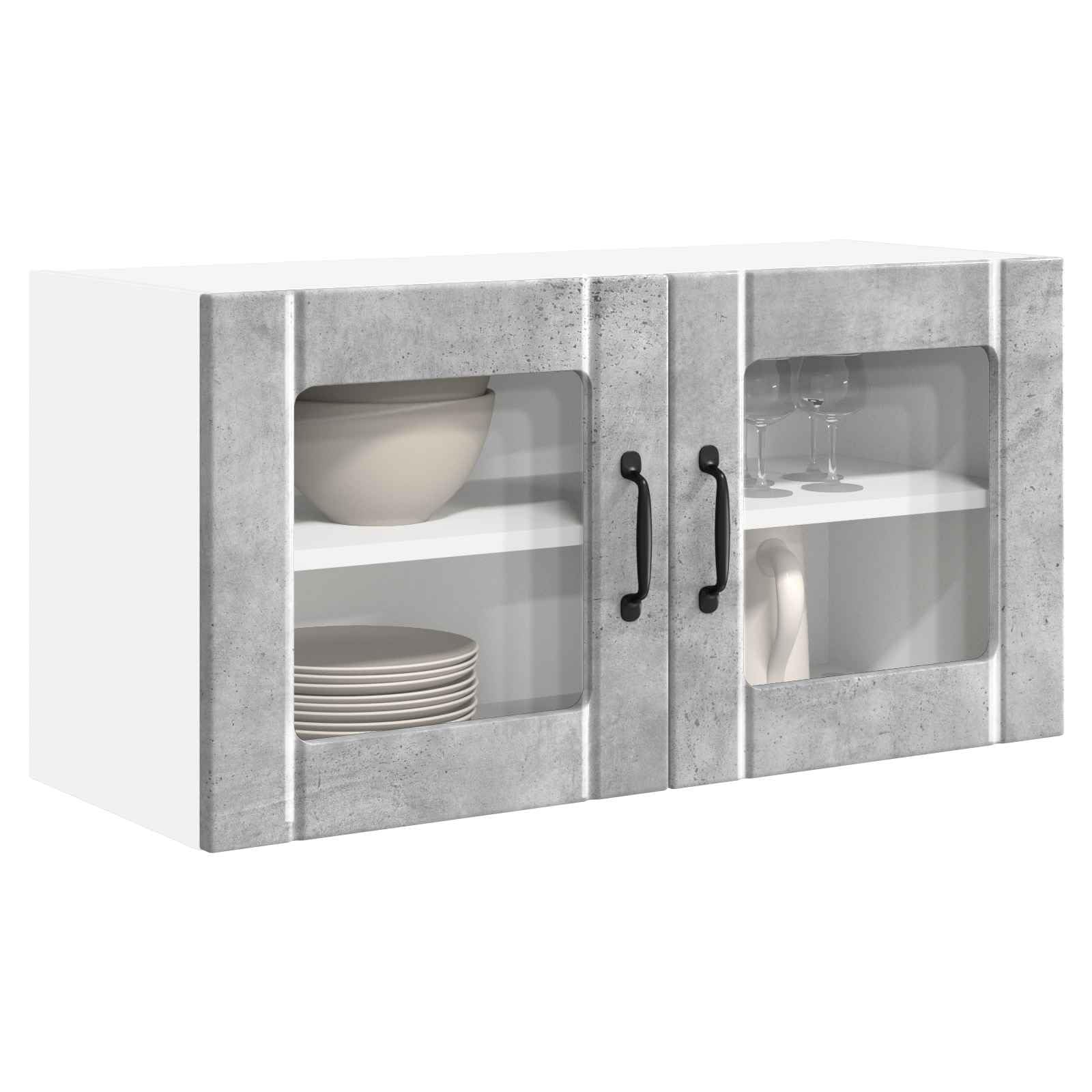 Küchenwandschrank in Beton Grau, 80 x 31 x 40 cm, Hängeschrank mit 2 Türen, Küchenschrank aus Holzwerkstoff, Wandküchenschrank für Küchenorganisation