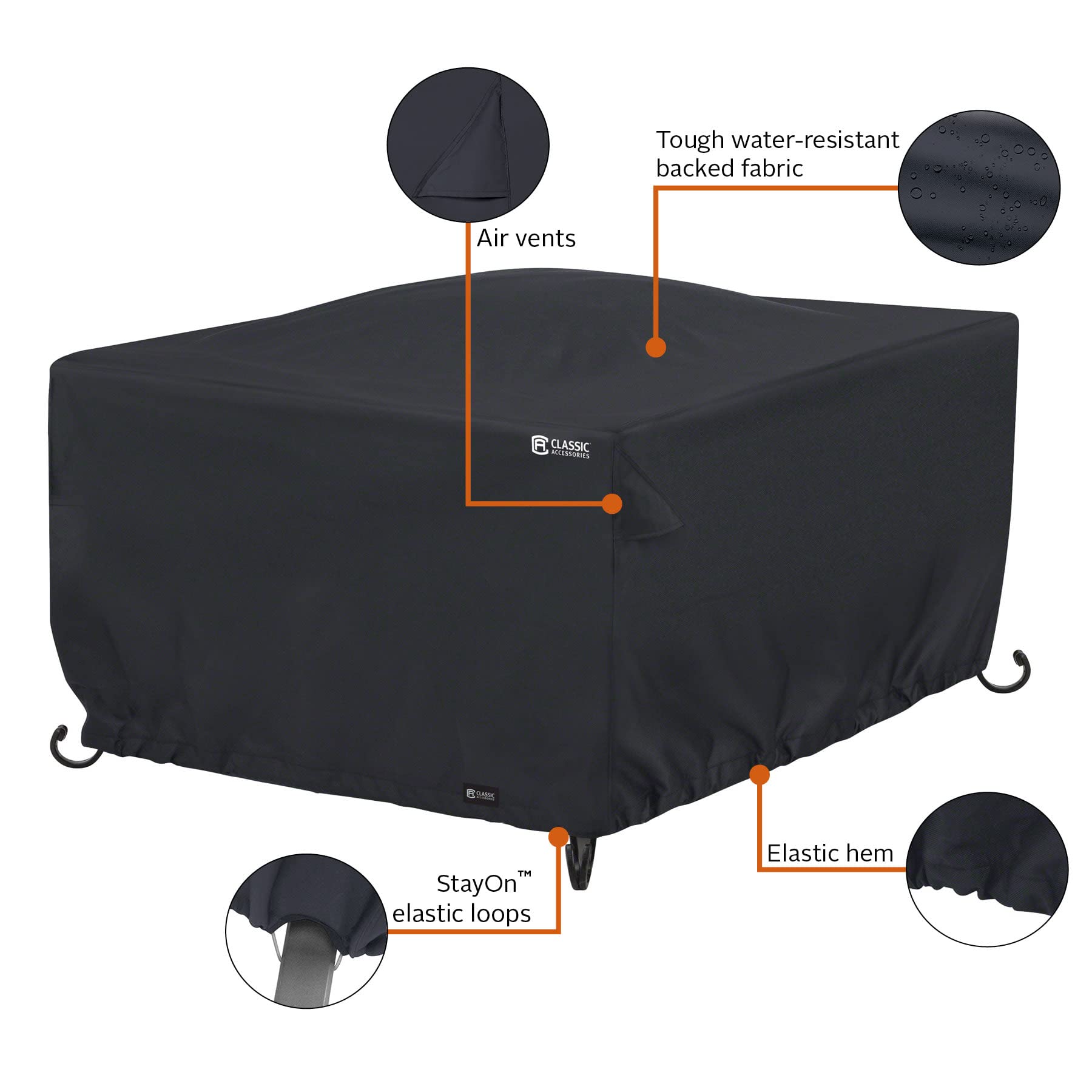 Classic Accessories Copertura per Tavolo con braciere Quadrato, Nera