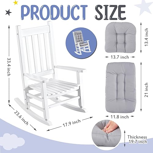 Miniatura 3 de Juego de Almohadones para Silla Mecedora Infantil Silla Mecedora para InterioresExteriores de Madera para Niños Silla Mecedora para Patio Balcón