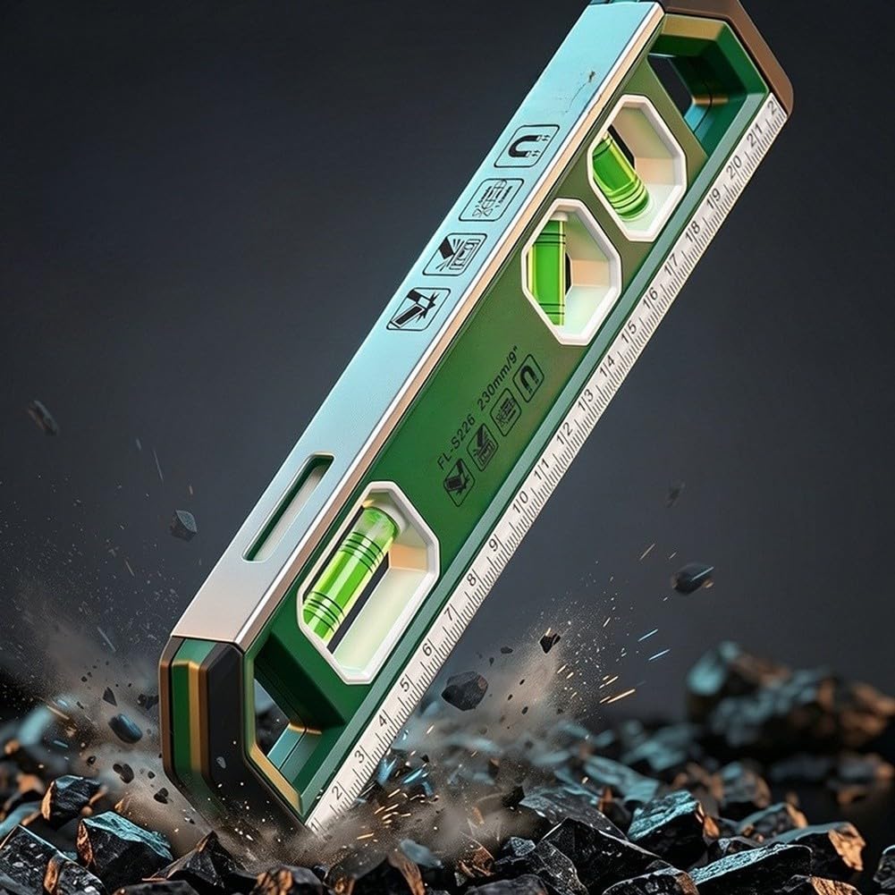 Herramienta de nivel magnético ABS verde diseño compacto