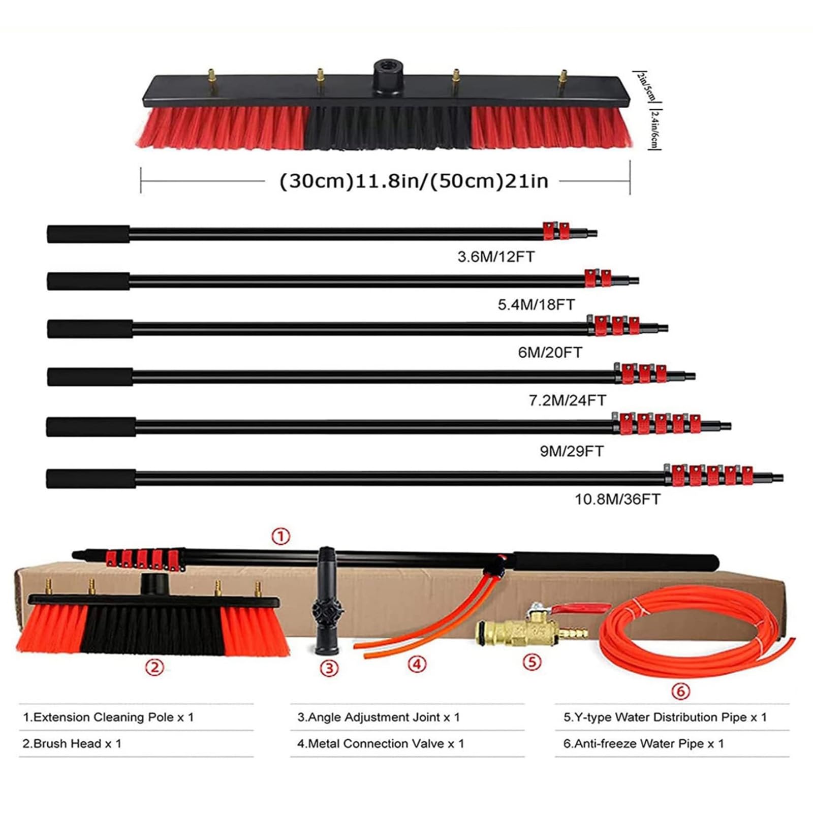 Kit professionale per la pulizia delle finestre con asta telescopica da 55 cm e tubo da 3,7 m - Sistema doccia efficiente per una pulizia senza striature, ideale per uso domestico e commerciale