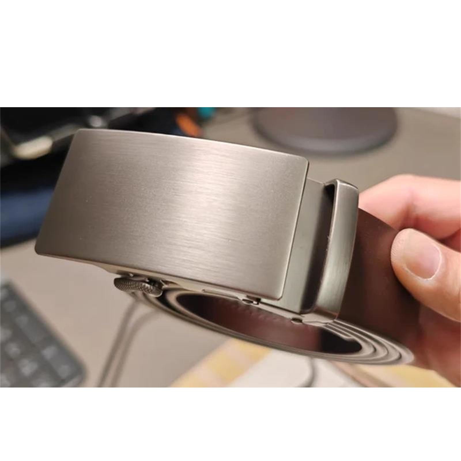 Cinturón de trinquete de cuero genuino para hombre, hebilla automática, cintura ajustable