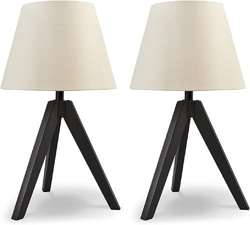 Signature Design by Ashley Laifland - Juego de lámparas de mesa de madera moderna de mediados de siglo de 24 pulgadas, 2 unidades, negro y beige
