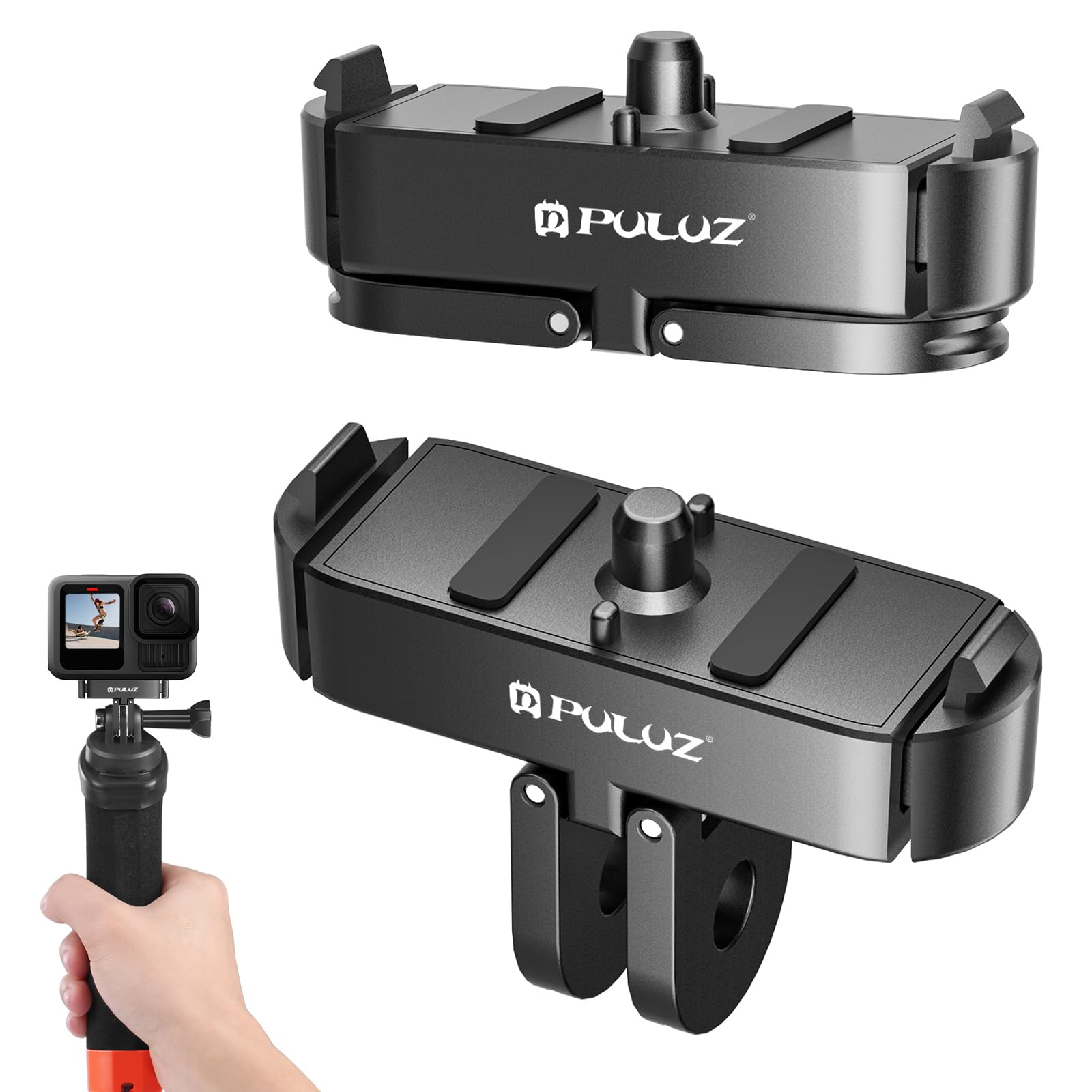 PULUZ Soporte magnético para GoPro Hero 13 negro, montaje de liberación rápida con orificio de tornillo de 1/4 a 20 puertos de conector de trípode para GoPro Hero 13