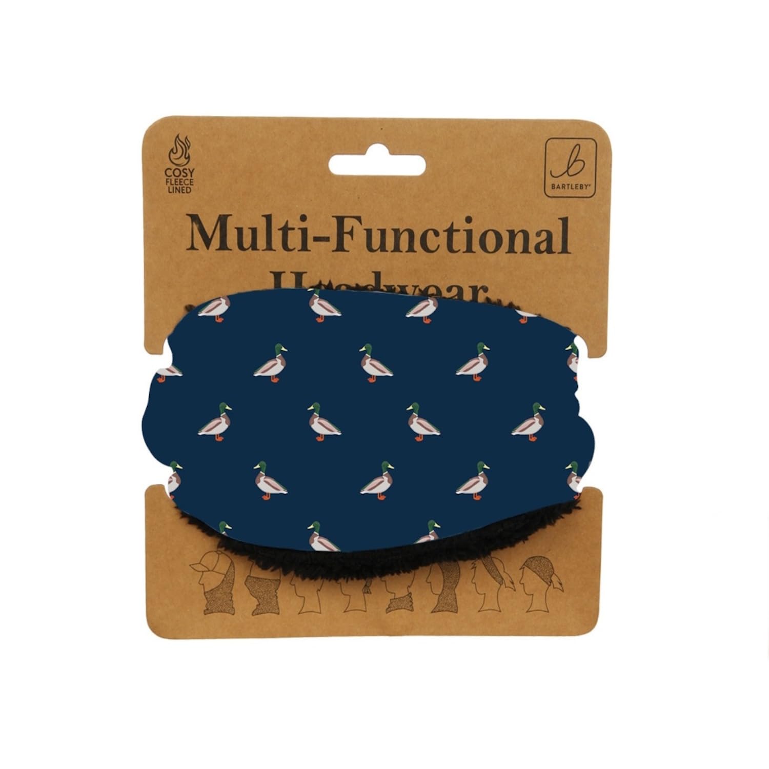 Bartleby Multi-Functional Fleece-Lined Snood One Size Adjustable Toggle 8 Ways to Wear Warm Breathable Neck Warmer for Outdoor Work, Sports & Walking Animal & Print Designs (Mallard Duck)