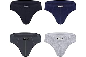 Wirapara Men's 100% Cotton Briefs Underwear, No Fly, Covered Waistband, Value 4-Pack