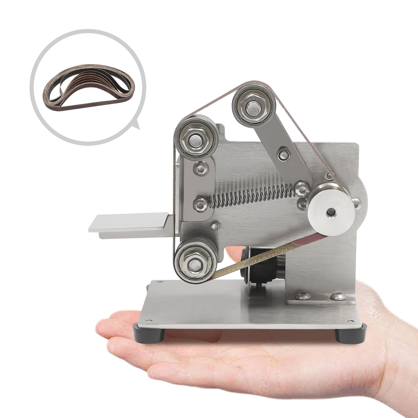 Mini levigatrice a nastro con 10 nastri abrasivi, 150 W, max. 10000 giri/min, levigatrice fai da te, 7 marce, alimentazione regolabile, rettificatrice a nastro (tipo B)