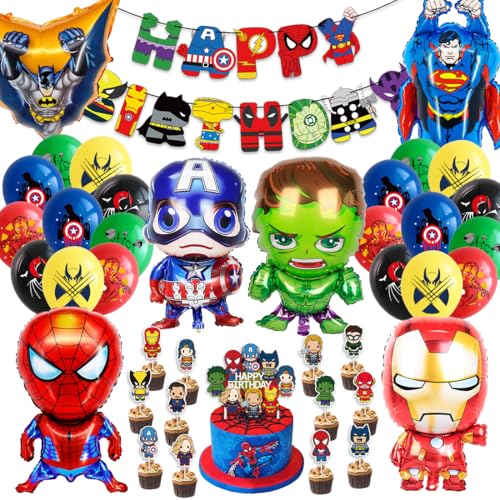 Decorações de aniversário super-heróis, decorações de aniversário para crianças, balões de aniversário para crianças, decorações de bolos de festa com tema