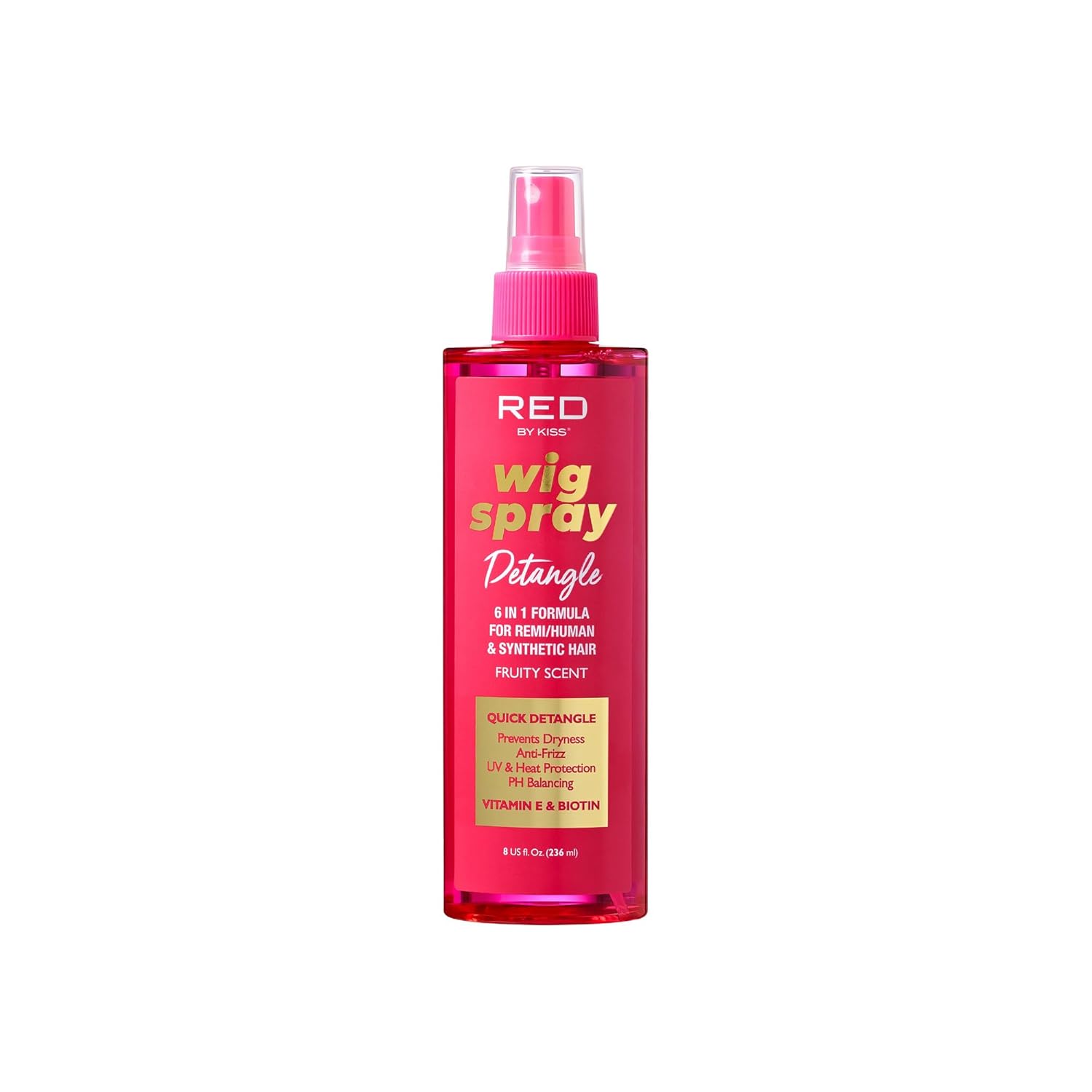 Red by Kiss Wig Spray, Extra Shine & Detangling Control for Remy, Human, Synthetic Hair, UV & Heat Protection, PH Balance & Long-Lasting Fragrance (8oz, Detangling) Red by Kiss Wig Spray, Extra Shine & Detangling Control for Remy, Human, Synthetic Hair, UV & Heat Protection, PH Balance & Long-Lasting Fragrance (8oz, Detangling)