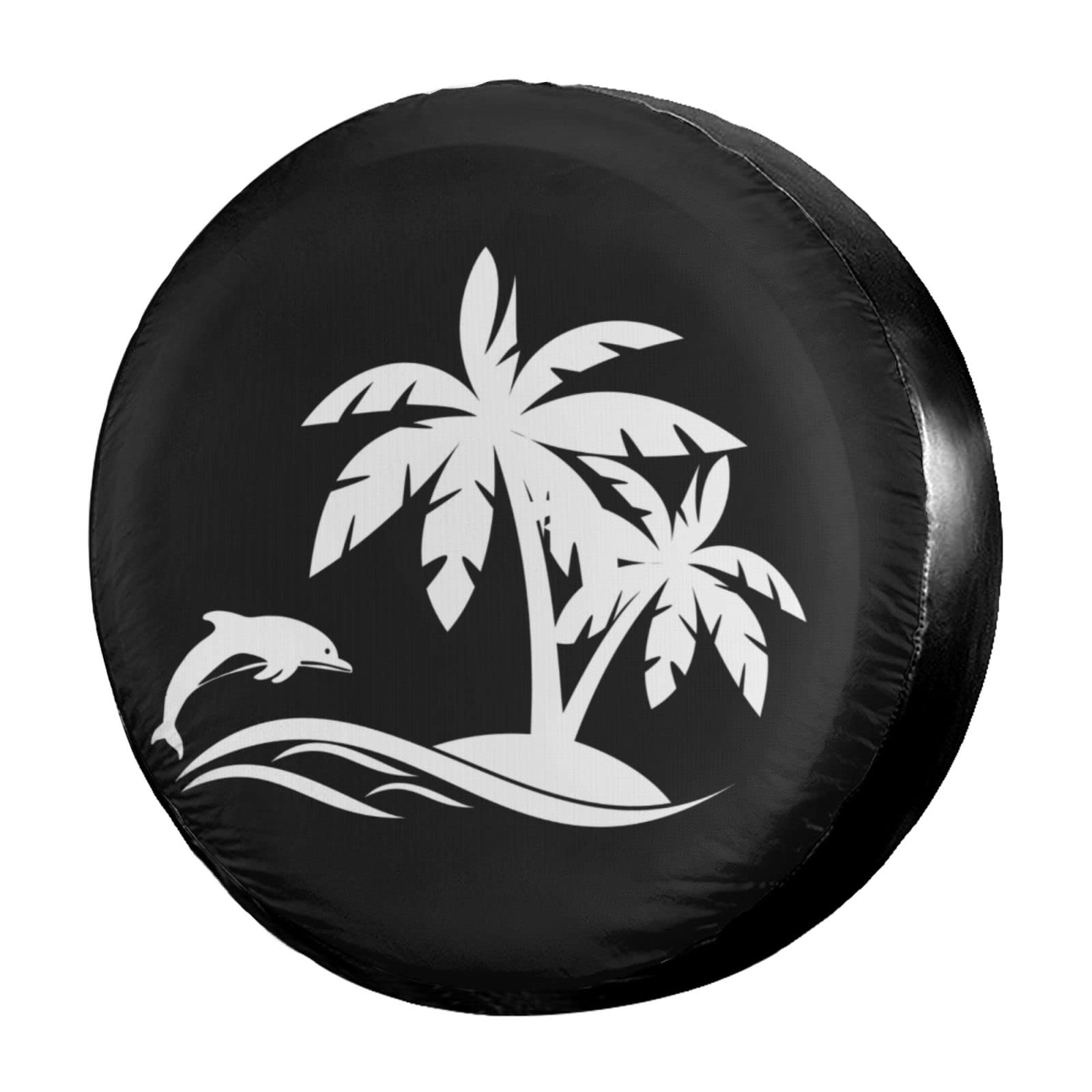 Delerain Dolphin Palm Tree Spare Tire Cover for RV Trailer SUV Truck and Many Vehicle, Wheel Covers Sun Protector Waterproof (15 Inch for Diameter 27"-29")