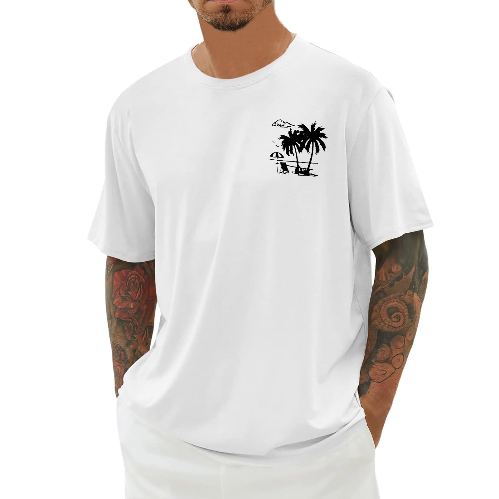 Maglietta Uomo Manica Corta Girocollo Morbida Leggera Stampa Artistica Blend Top Daily Wear Casual(White, XXS