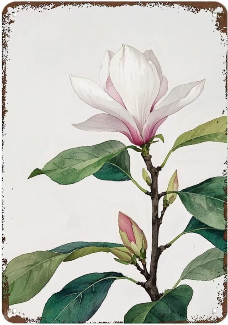Magnolia Vintage Tin Signs Wall Art Decor Plaque for Cafe Farm Fishing Garage Garden Yard 8 x 12 Inch