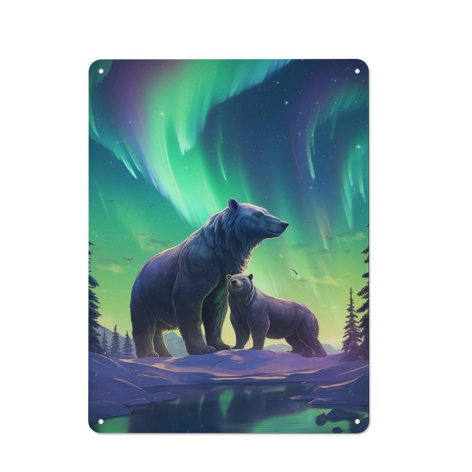 Bear And Cub Northern Retro-style Printed Metal Sign 40x30cm for Hallway Wall, Winter Wall Decor for Wall Display Collectors