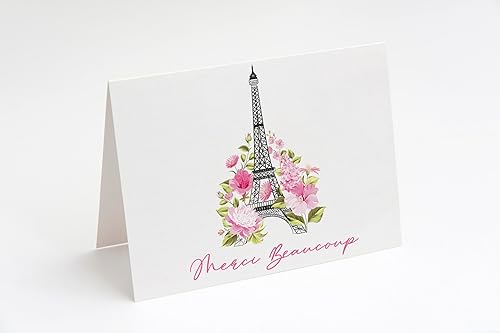 Merci Thank You Cards - Notas de la Torre Eiffel, notas temáticas francesas con sobres (24 unidades)