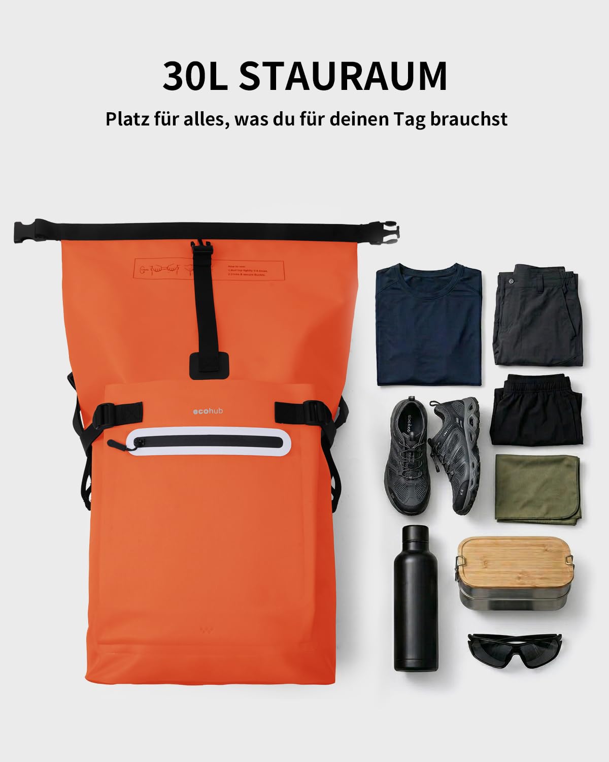 ECOHUB Roll-Top Zaino Impermeabile Mare 30L TPU, Dry Bag Leggero per Kayak