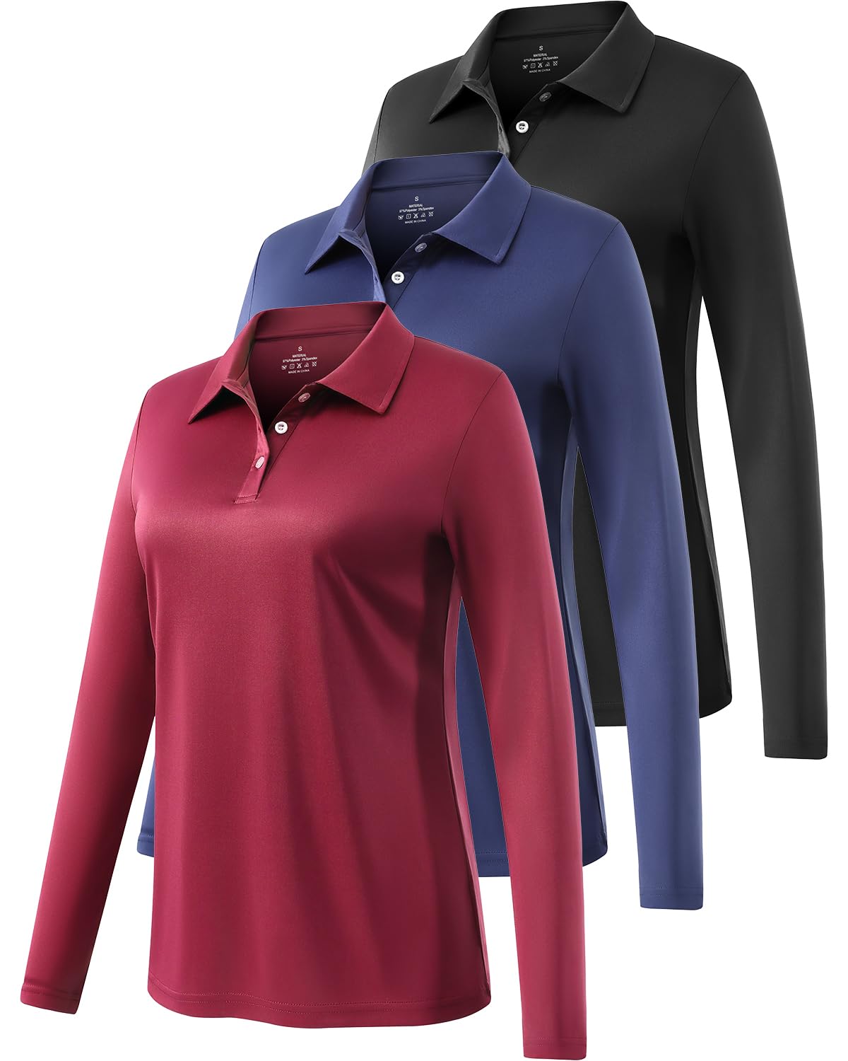 Ullnoy Lightweight Golf Shirts for Women Moisture Wicking Long Sleeve Polo Shirt Women Quick Dry Activewear Golf Tops Pack